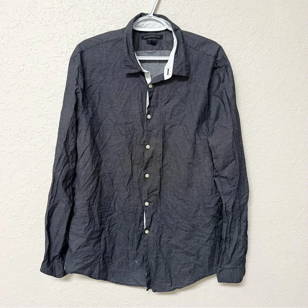John Varvatos USA Luxe Men's Black Print Long Sleeve Button Down Shirt Size XL